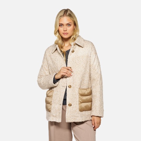 Short coat CHARLENE WOMAN Moonbeam/Nougat - image number 4 | GEOX