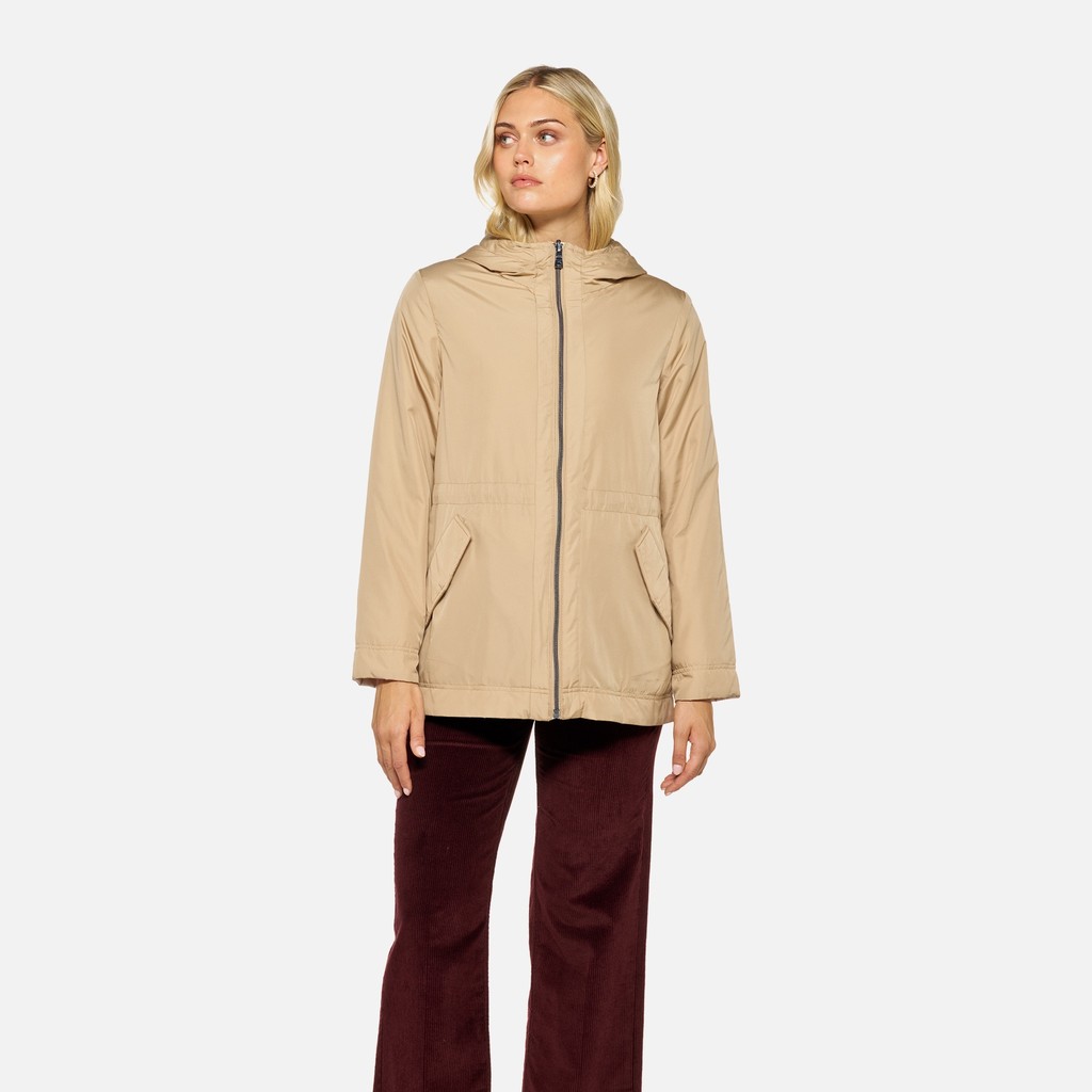 Long parka DORALEA WOMAN Nougat/Moonbeam - image number 1 | GEOX