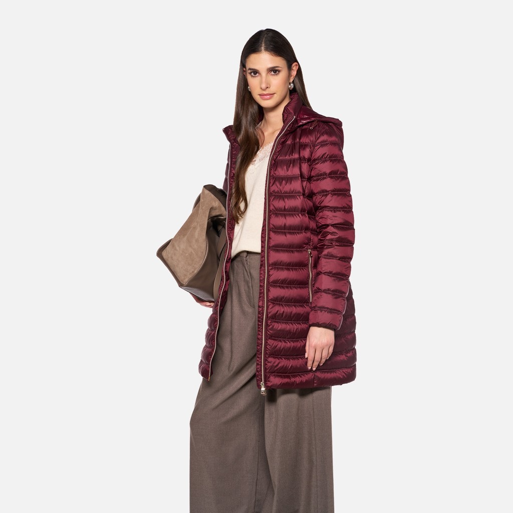 Full-length quilted coat JAYSEN WOMAN Tawny Port - image number 0 | GEOX