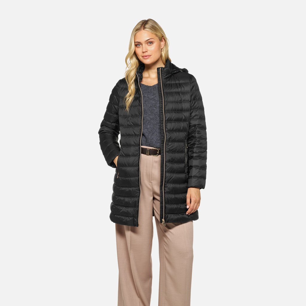 Full-length quilted coat JAYSEN WOMAN Black - image number 0 | GEOX