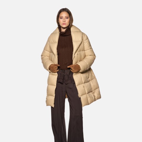 Full-length quilted coat EMMELENY WOMAN Nougat - image number 0 | GEOX