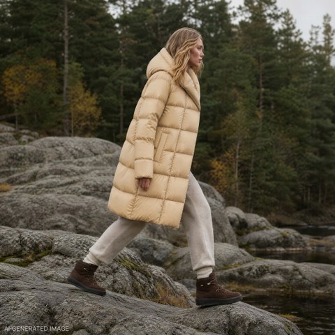 Full-length quilted coat EMMELENY WOMAN Nougat - image number 1 | GEOX