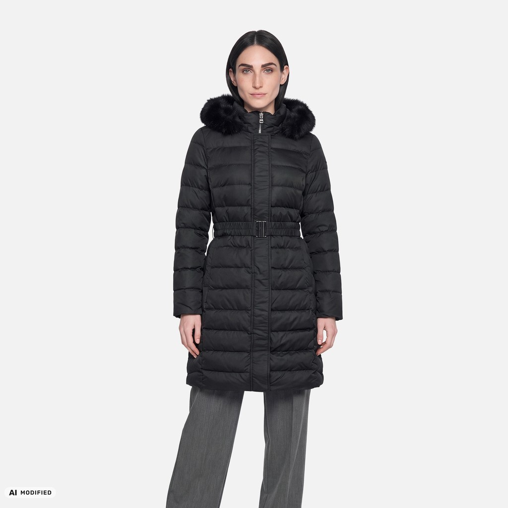 Full-length quilted coat CATRIA WOMAN Black - image number 1 | GEOX