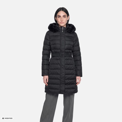 Full-length quilted coat CATRIA WOMAN Black - image number 1 | GEOX