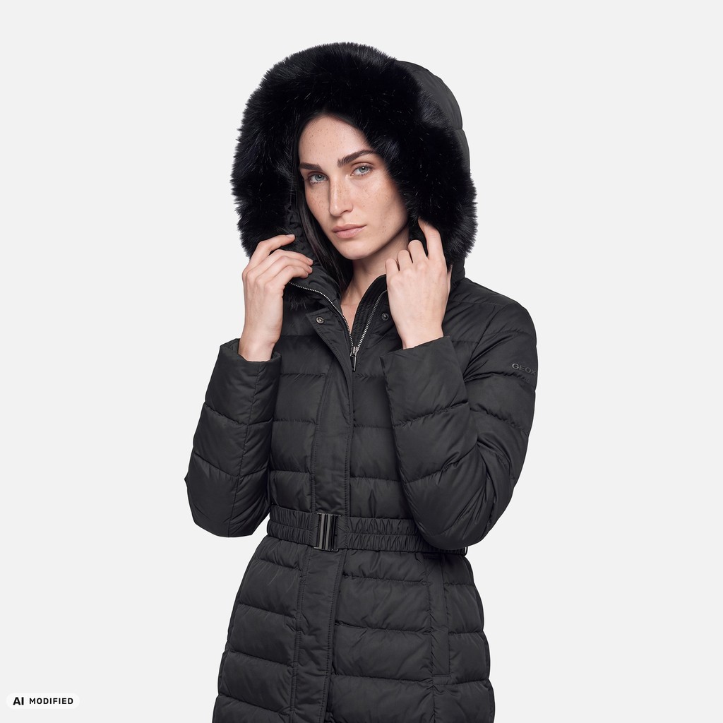 Full-length quilted coat CATRIA WOMAN Black - image number 3 | GEOX