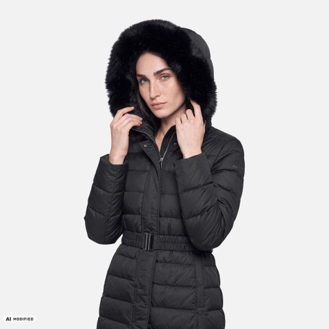 Full-length quilted coat CATRIA WOMAN Black - image number 3 | GEOX