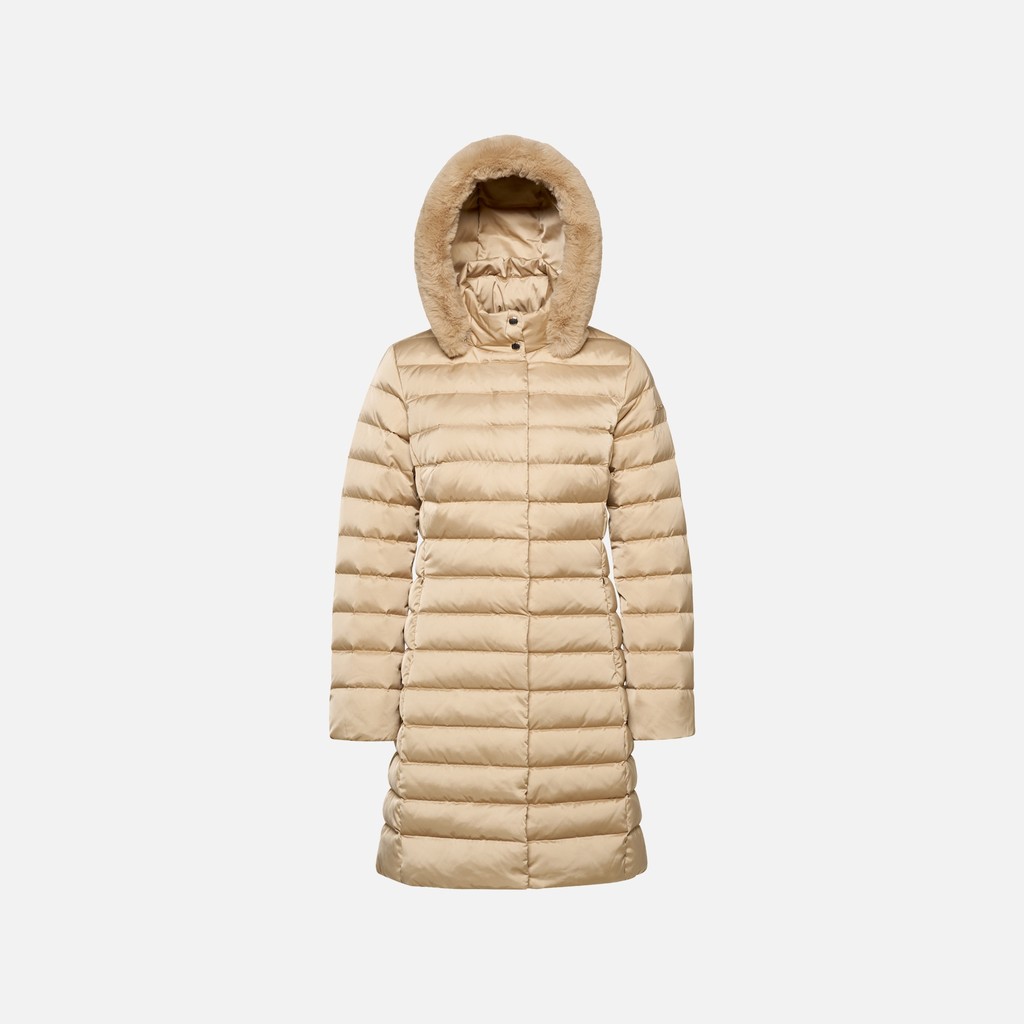 Full-length quilted coat BETTANIE WOMAN Nougat - image number 5 | GEOX