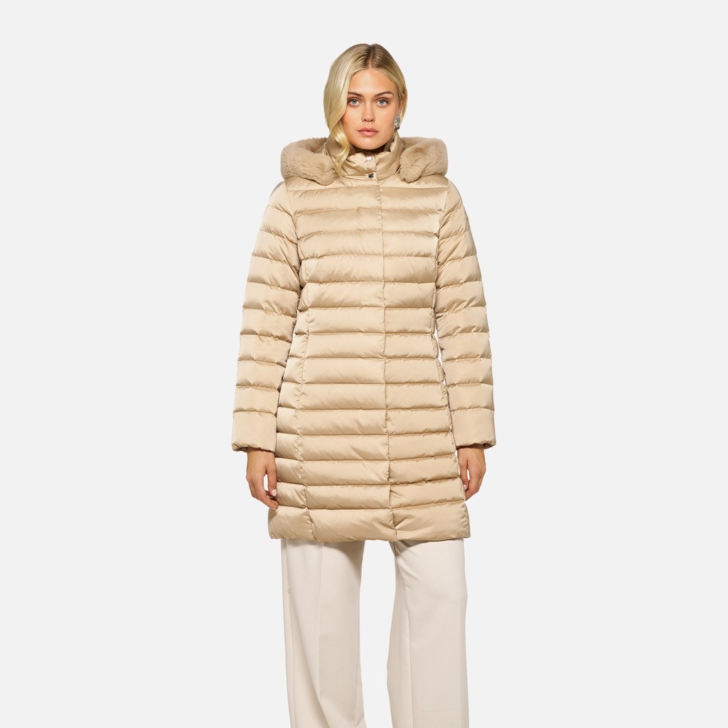 Full-length quilted coat BETTANIE WOMAN Nougat - image number 1 | GEOX