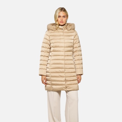 Full-length quilted coat BETTANIE WOMAN Nougat - image number 1 | GEOX
