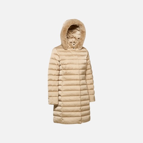 Full-length quilted coat BETTANIE WOMAN Nougat - image number 6 | GEOX