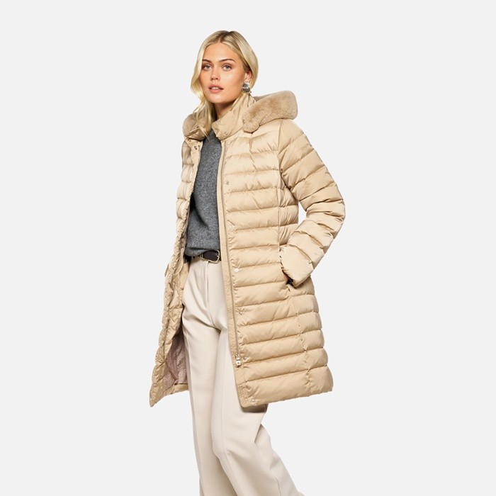 Full-length quilted coat BETTANIE WOMAN Nougat | GEOX