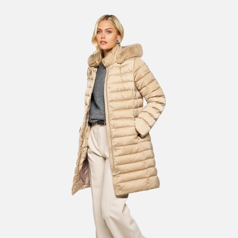 Full-length quilted coat BETTANIE WOMAN Nougat | GEOX