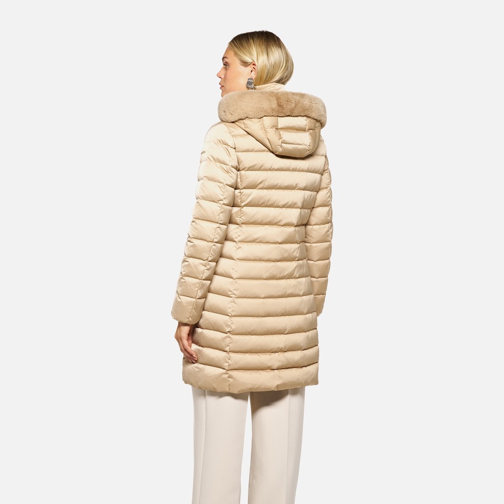 Full-length quilted coat BETTANIE WOMAN Nougat - image number 2 | GEOX