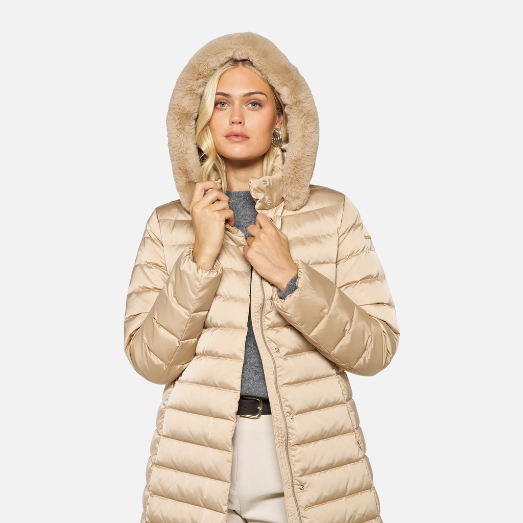 Full-length quilted coat BETTANIE WOMAN Nougat - image number 3 | GEOX