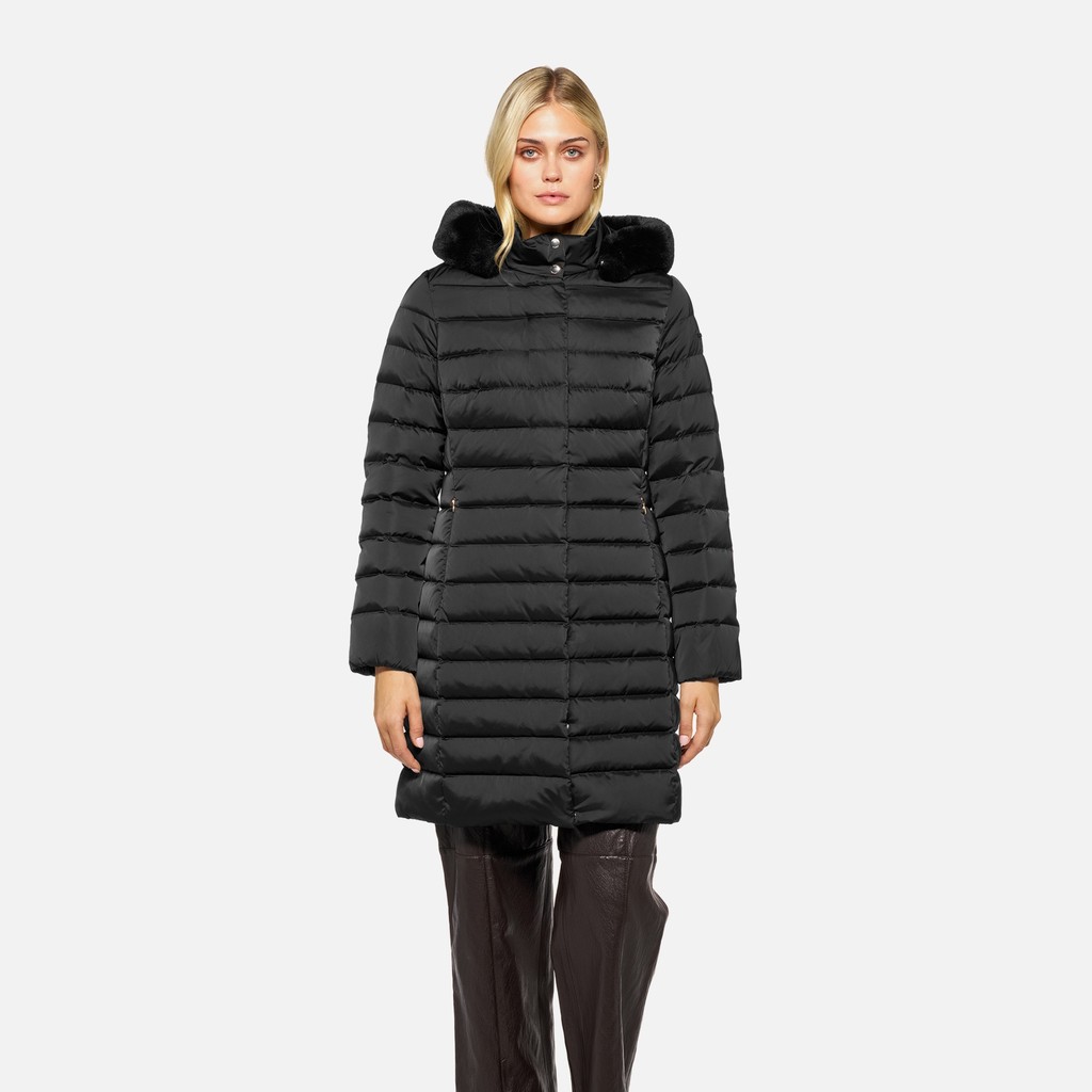 Full-length quilted coat BETTANIE WOMAN Black - image number 1 | GEOX