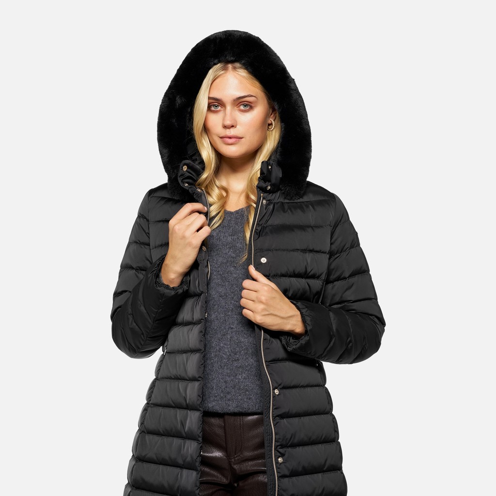 Full-length quilted coat BETTANIE WOMAN Black - image number 3 | GEOX