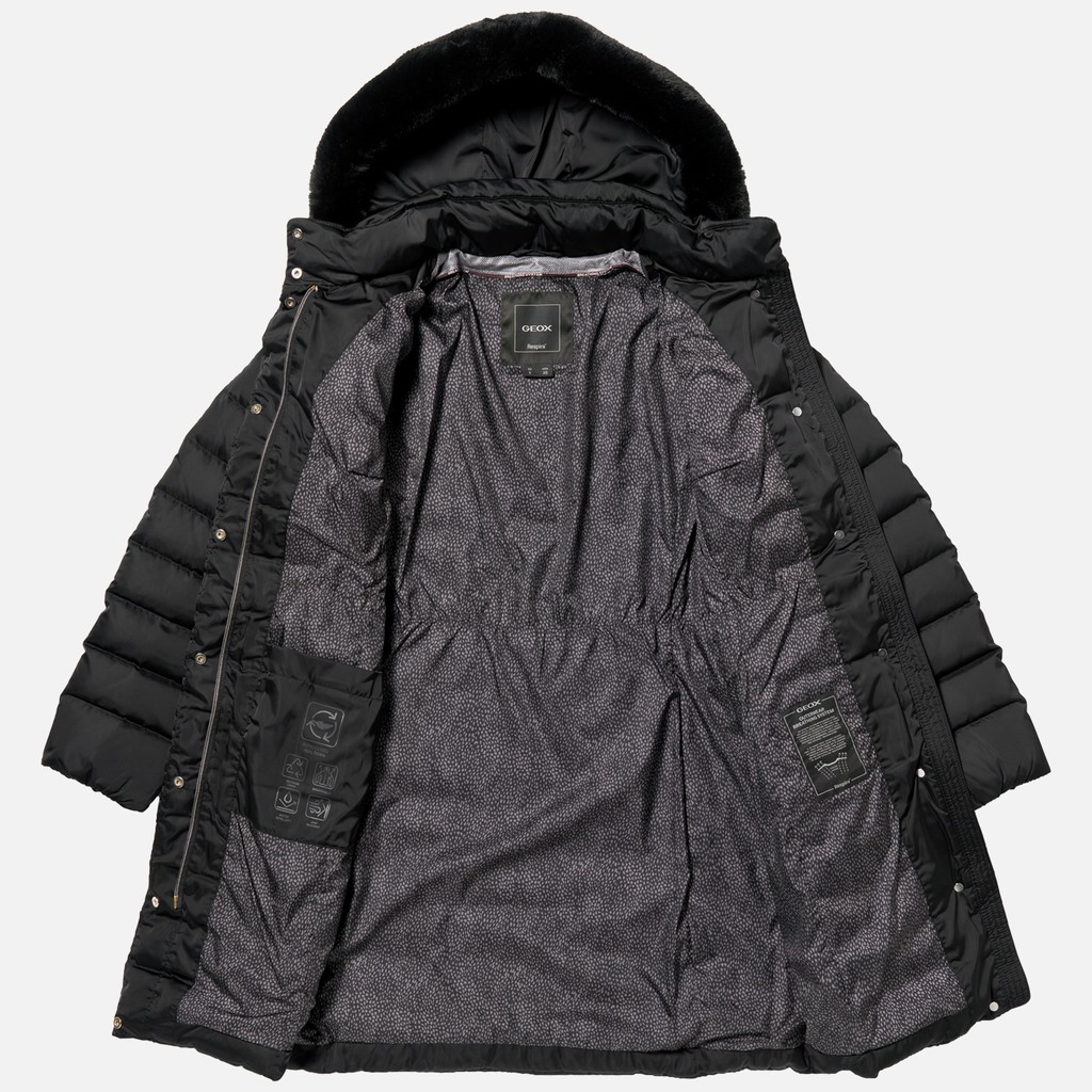 Full-length quilted coat BETTANIE WOMAN Black - image number 10 | GEOX