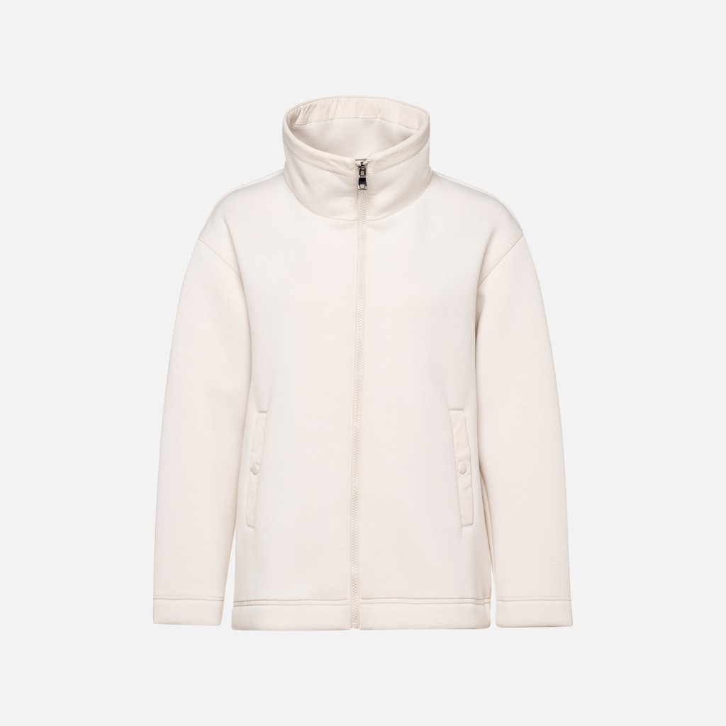 Hoodie SWEATER WOMAN Moonbeam/Moonbeam - image number 4 | GEOX